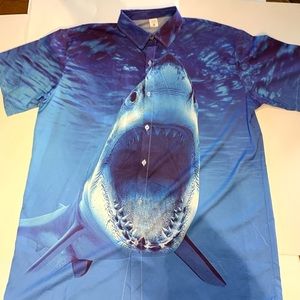 Shark Shirt Button Down Short Sleeve Mens 2X